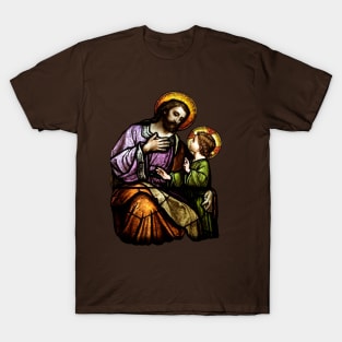 Saint Joseph with Christ Child Stained Glass Window T-Shirt